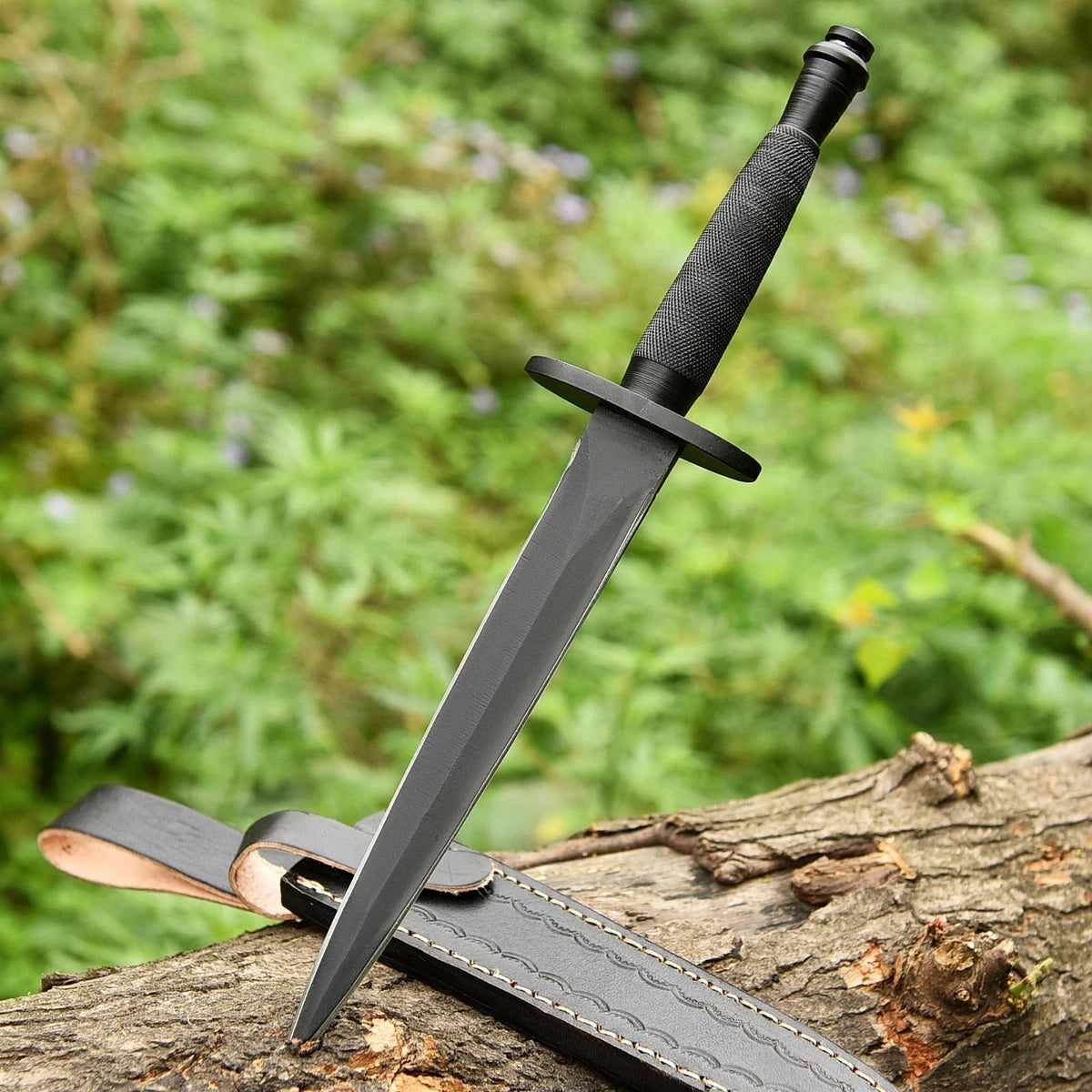 Tactical Fixed Blade Double Edge Knife Powder Coated Blade Knife with Sheath