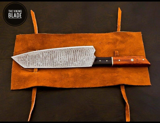 Handmade Damascus Chef Knife Hand Forged Japanese Bunka Kitchen Knife With Leather Roll Kit