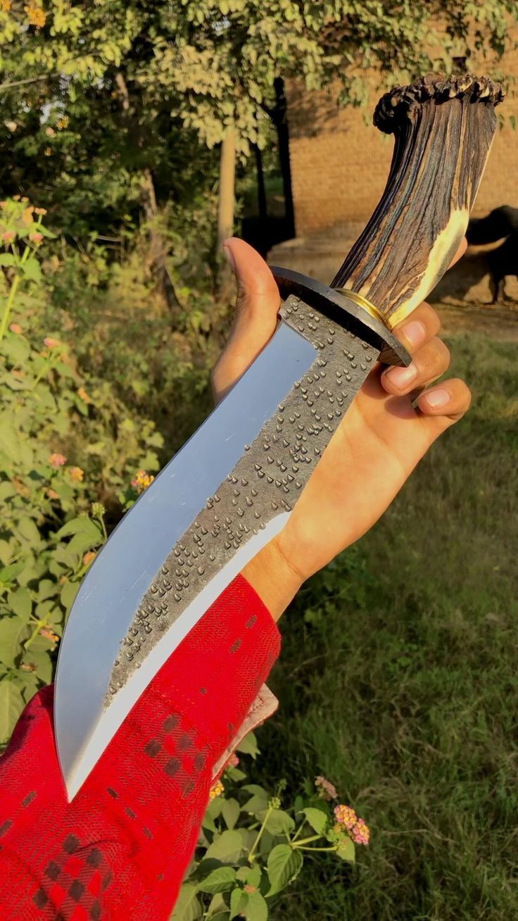 Custom Handmade Hunting Bowie Knife Stag Horn Handle With Leather Sheath.