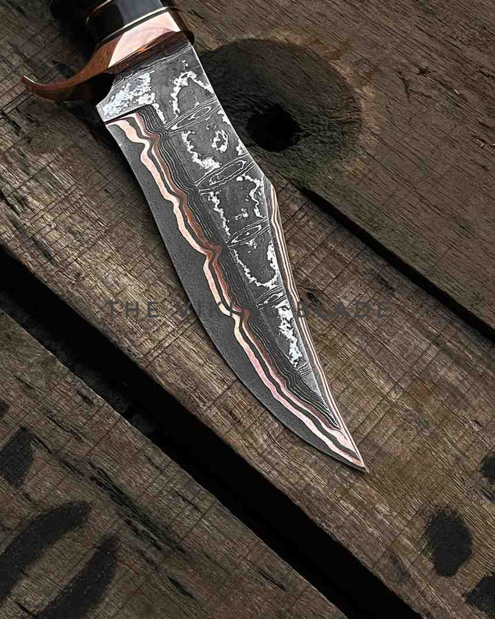 Handmade Copper Damascus Hunting Knife | Ladder Pattern Bowie Knife | Epoxy Handle | Custom Gift for Him | Collector Blade