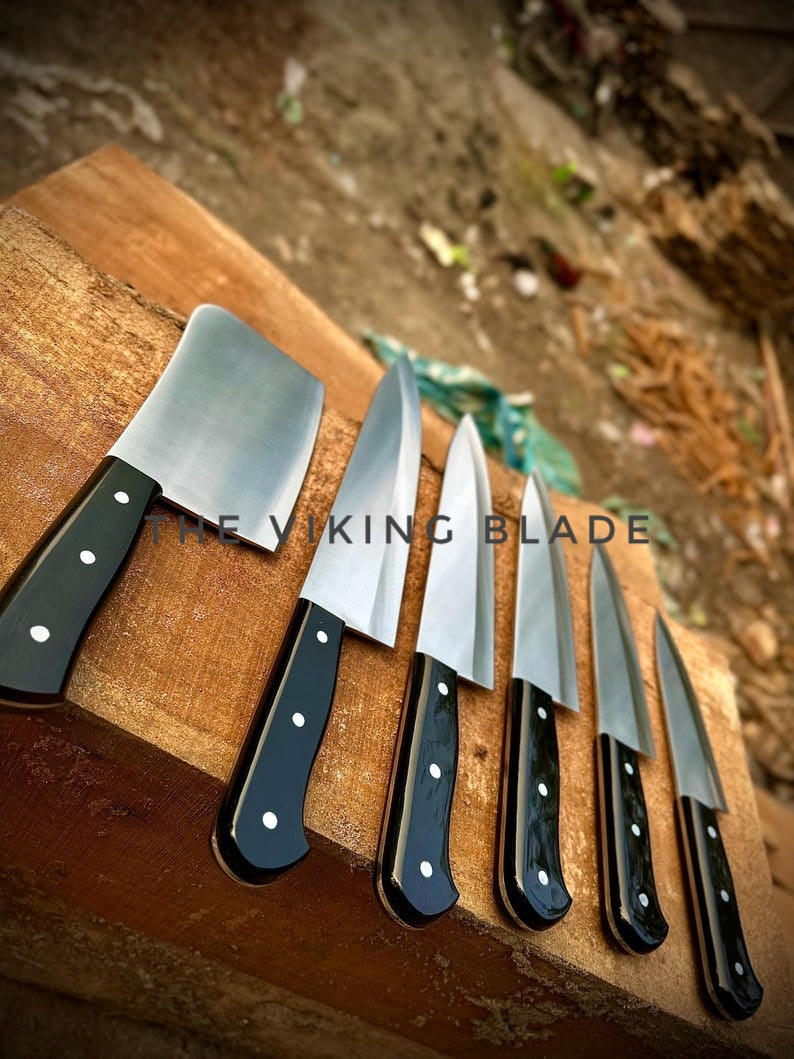Hand Forged Chef Knife Set: Rustic Carbon Steel Cutlery