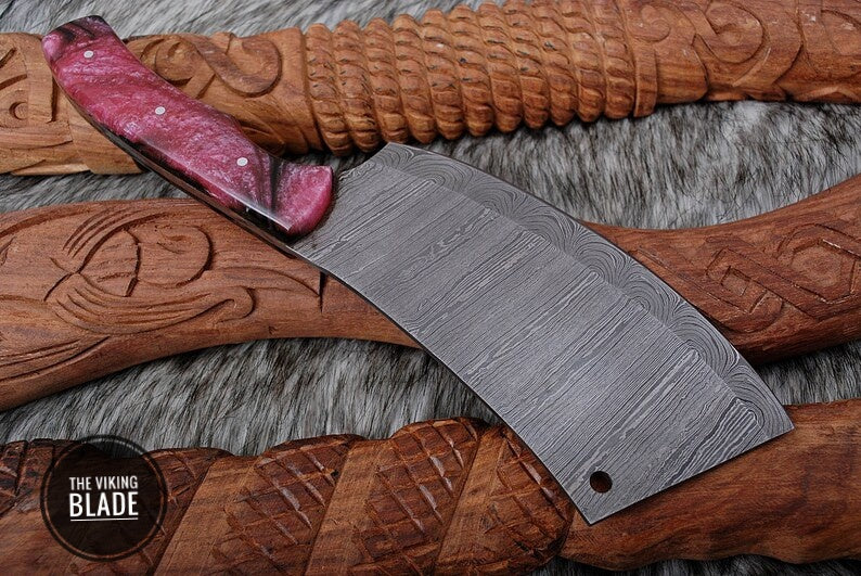12" Custom Handmade Damascus Steel Cleaver, chopping Mincing Chopper Knife Comes With Genuine Leather Sheath