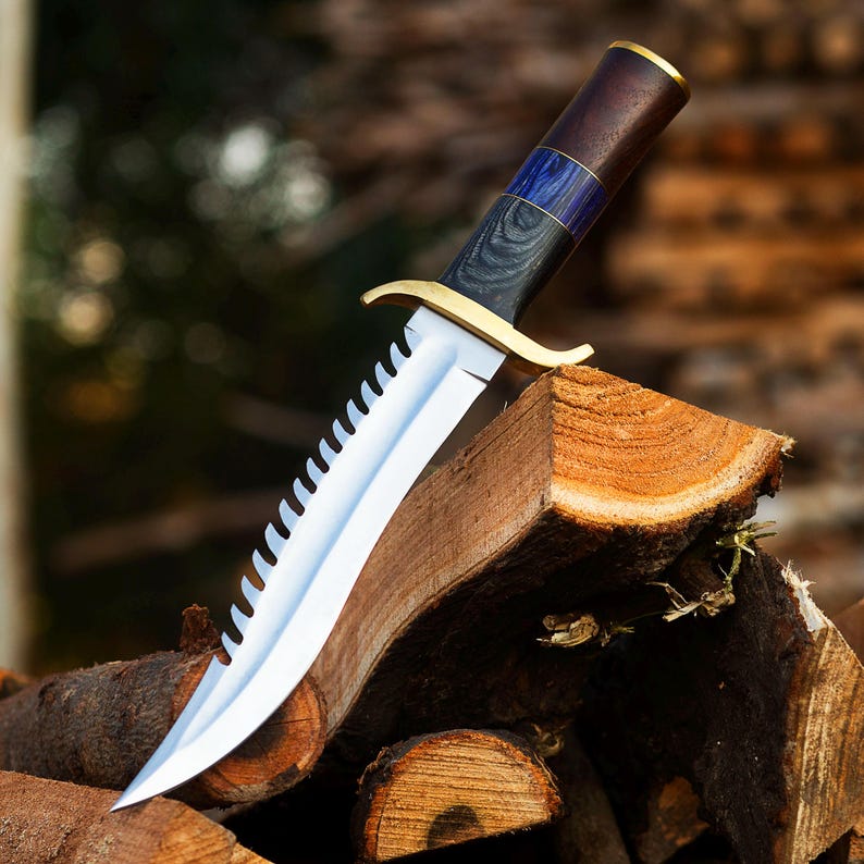 Custom Handmade Hunting Bowie Knife With Leather Sheath