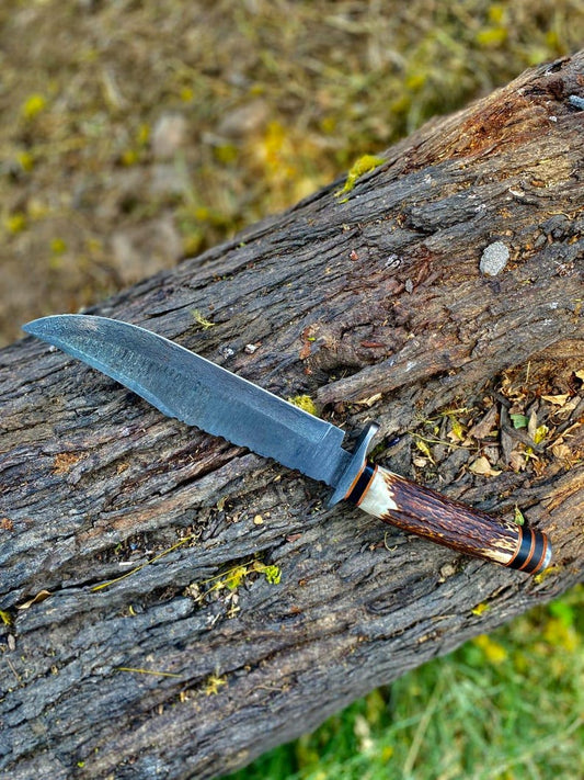 Handmade Damascus Steel Bowie Knife Hunting knife With Stag Horn Handle