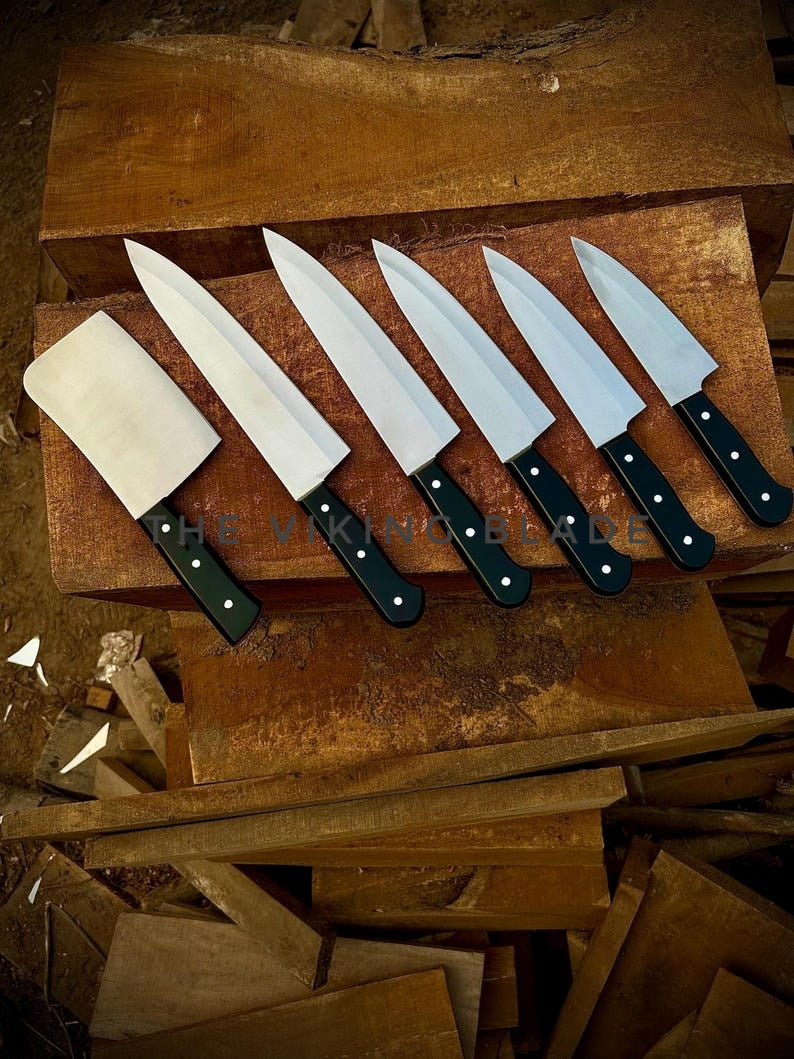 Hand Forged Chef Knife Set: Rustic Carbon Steel Cutlery