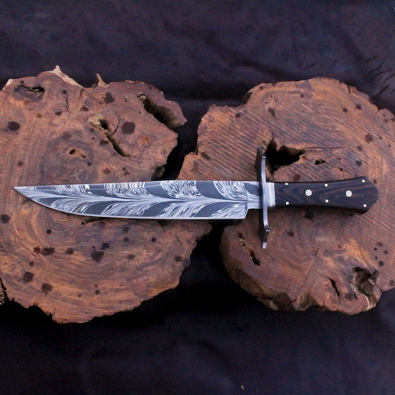 Custom Handmade Hunting Bowie Knife With Leather Sheath
