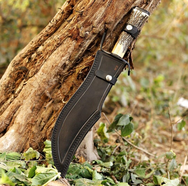 Handmade Bowie Knife 17 Inch Carbon Steel Blade with Antler Handle & Leather Sheath