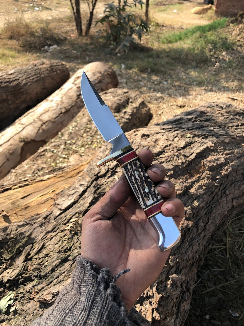 handmade skinning knife stainless steel stag handle with seath