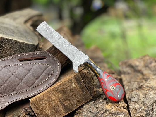 Hand-Forged Damascus Steel Cowboy Bull-Cutter Knife with Premium Leather Sheath