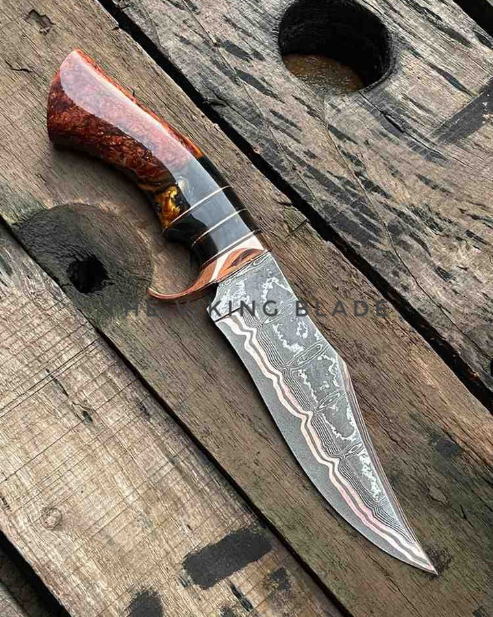 Handmade Copper Damascus Hunting Knife | Ladder Pattern Bowie Knife | Epoxy Handle | Custom Gift for Him | Collector Blade