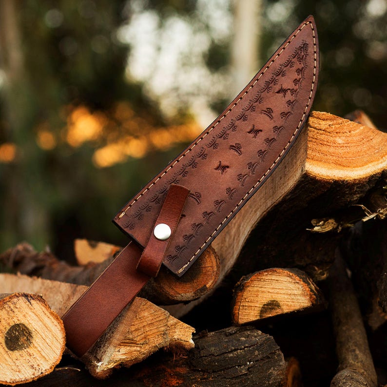 Custom Handmade Hunting Bowie Knife With Leather Sheath