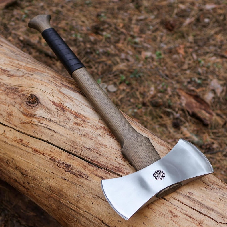 Hand Forged Double Bit Viking Axe: Functional Double Blade Hatchet