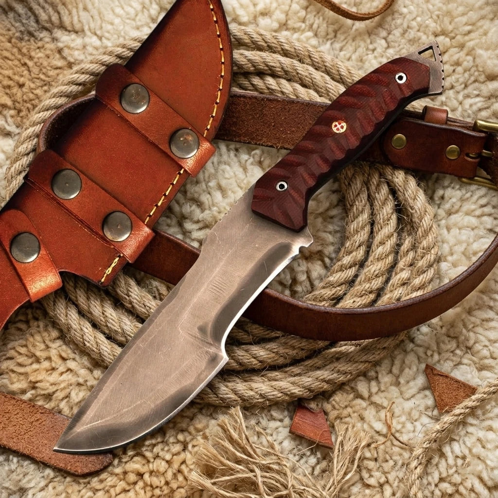 Handmade Tactical Knife with Sheath Full Tang Carbon Steel Blade, Micarta Handle
