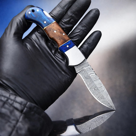 Handmade Damascus Folding Blade Pocket EDC Hiking Tactical Adventure Gift Knife