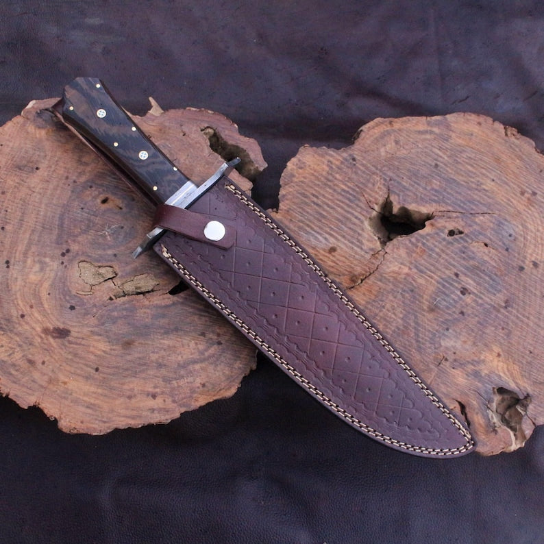 Custom Handmade Hunting Bowie Knife With Leather Sheath
