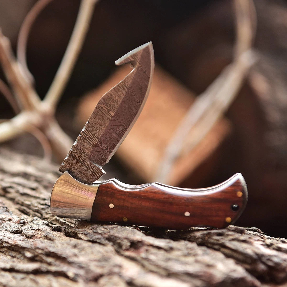 Compact Damascus Steel Folding Blade Pocket Camping Outdoor Utility Tasks Knife