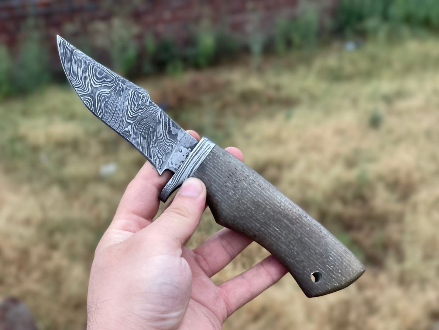 Custom Handmade Damascus Steel Hunting Bobcat Knife