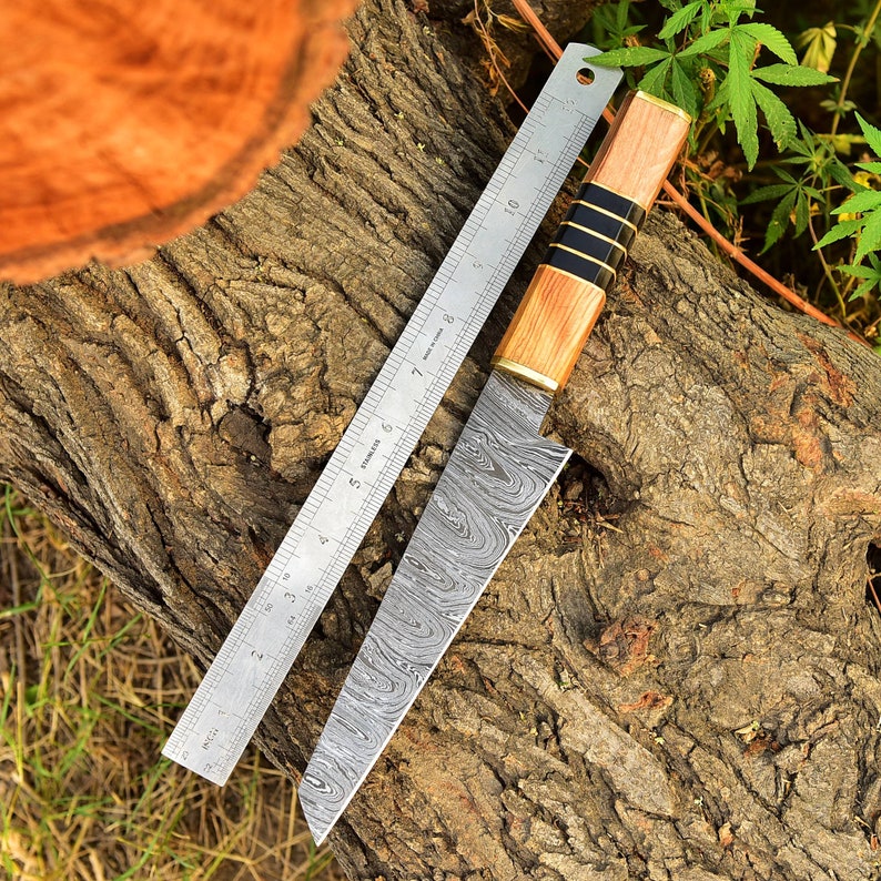 Custom Handmade Damascus Steel Chef Kitchen Knife With Leather Sheath