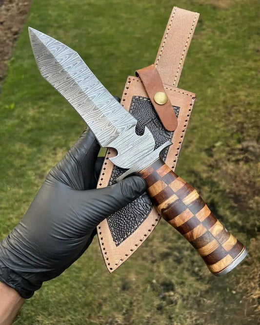Custom Handmade Damascus Steel Knife Forged Steel Blade Leather Sheath