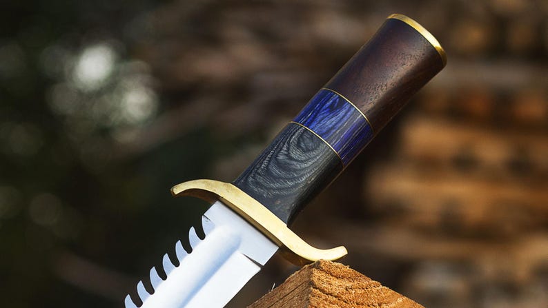 Custom Handmade Hunting Bowie Knife With Leather Sheath