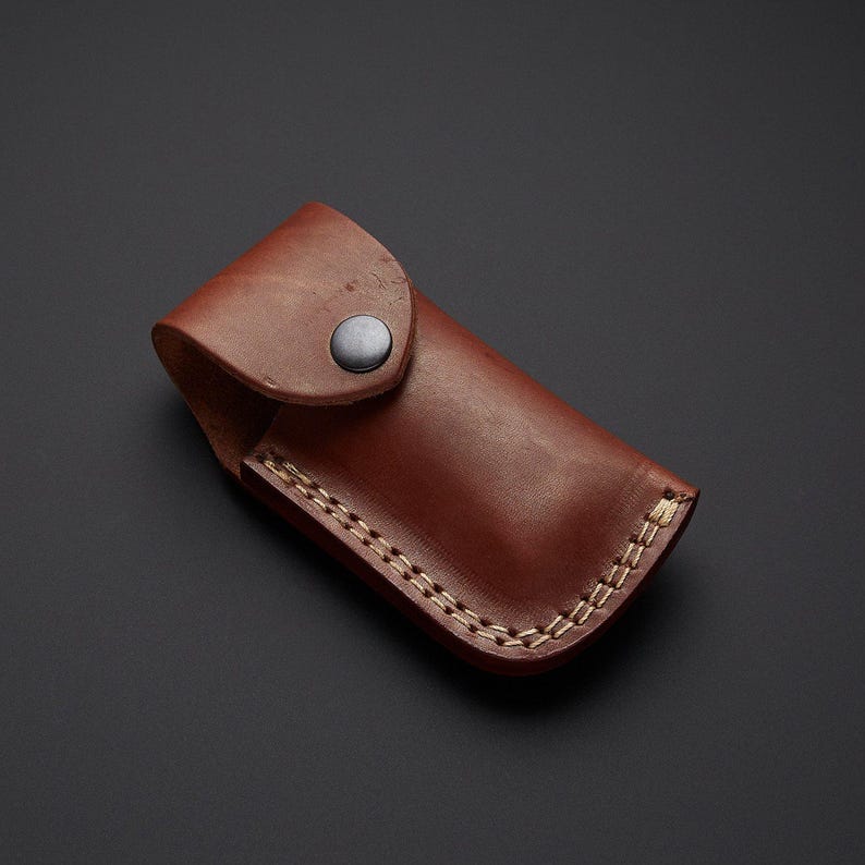 Custom Handmade Damascus Steel Folding Pocket Knife With Leather Pouch