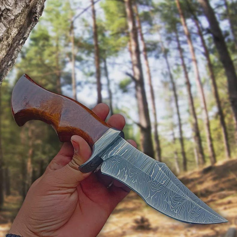 Handmade Damascus Steel Bushcraft Hunting Survival knife with Horizontal Carry Leather Sheath