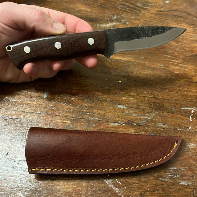 Custom Handmade Carbon Steel Skinner Knife With Leather Sheath