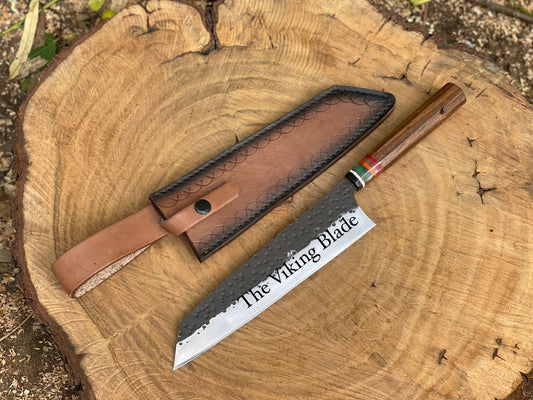 Handmade Damascus Chef Knife – 13” Kitchen Knife with Camel Bone & Wood Handle | Full Tang Construction