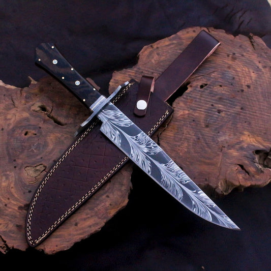 Custom Handmade Hunting Bowie Knife With Leather Sheath