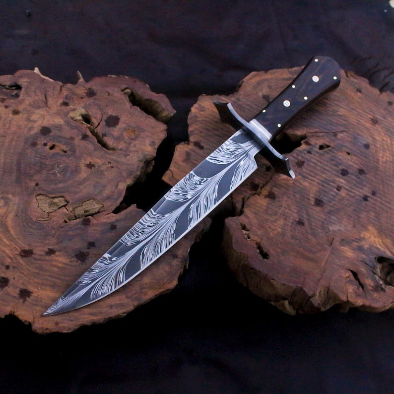 Custom Handmade Hunting Bowie Knife With Leather Sheath