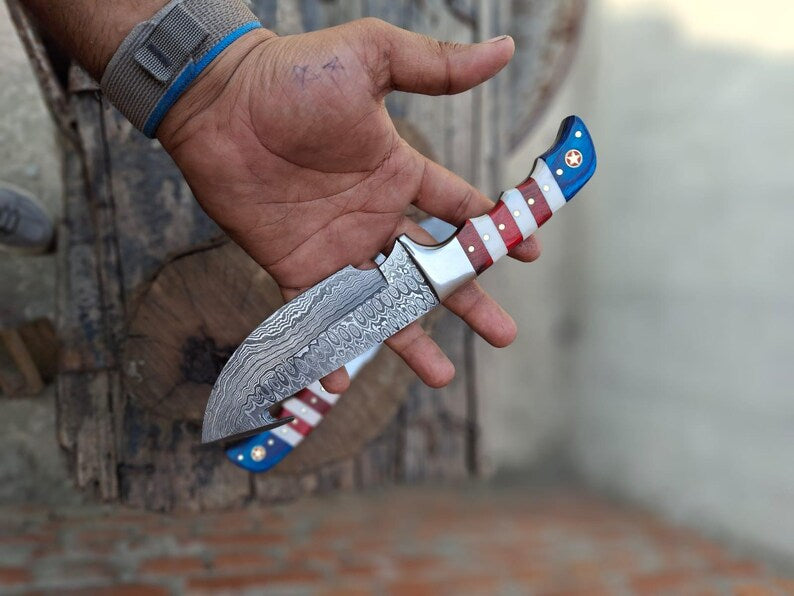 Custom Handmade Damascus Steel Gut Hook Knife