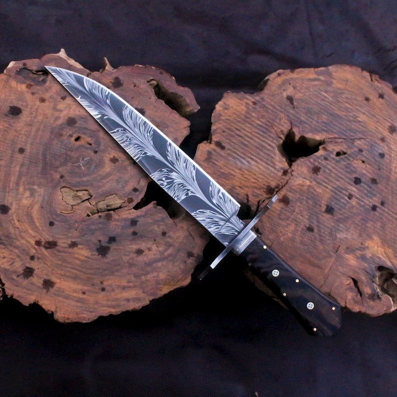 Custom Handmade Hunting Bowie Knife With Leather Sheath