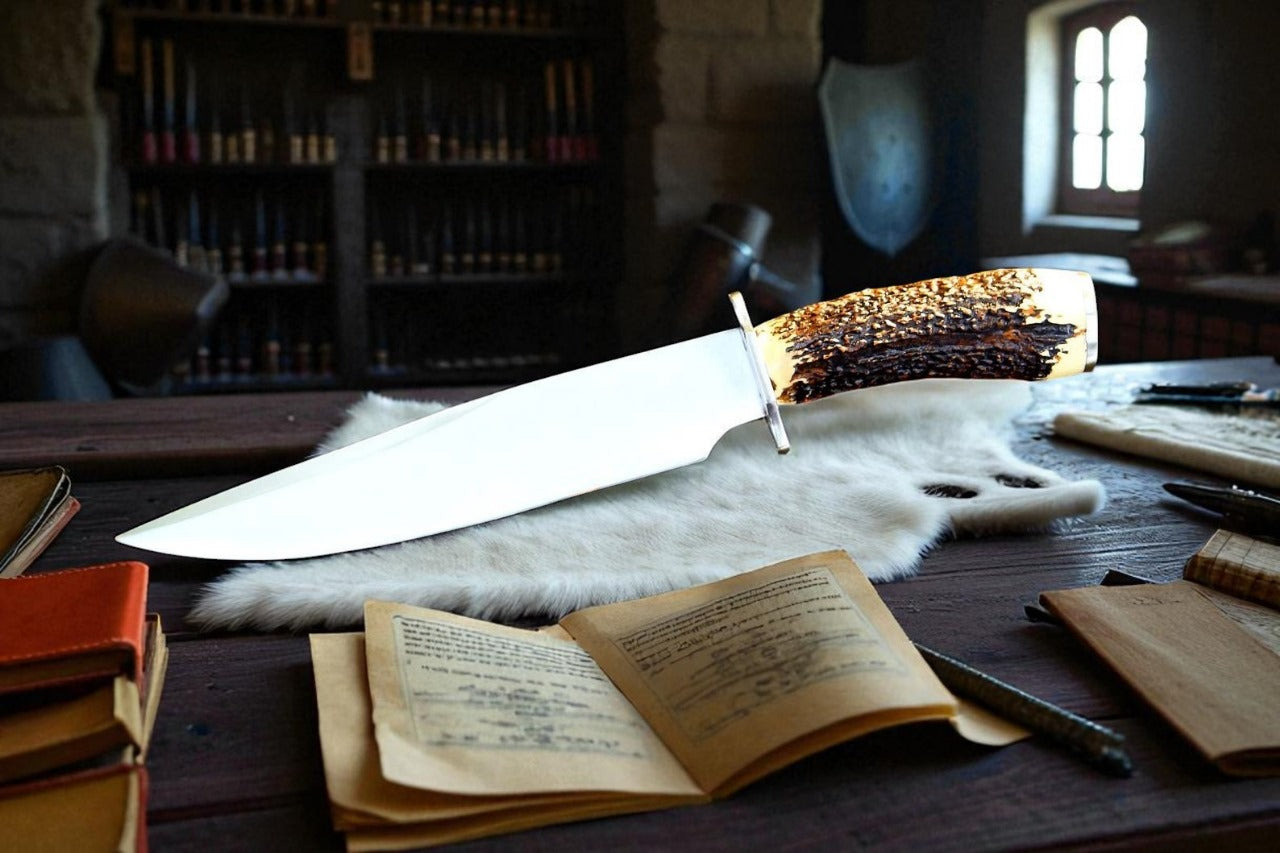 Handmade Stainless Steel Bowie Knife | Stag Horn Handle | Hunting Knife with Leather Sheath