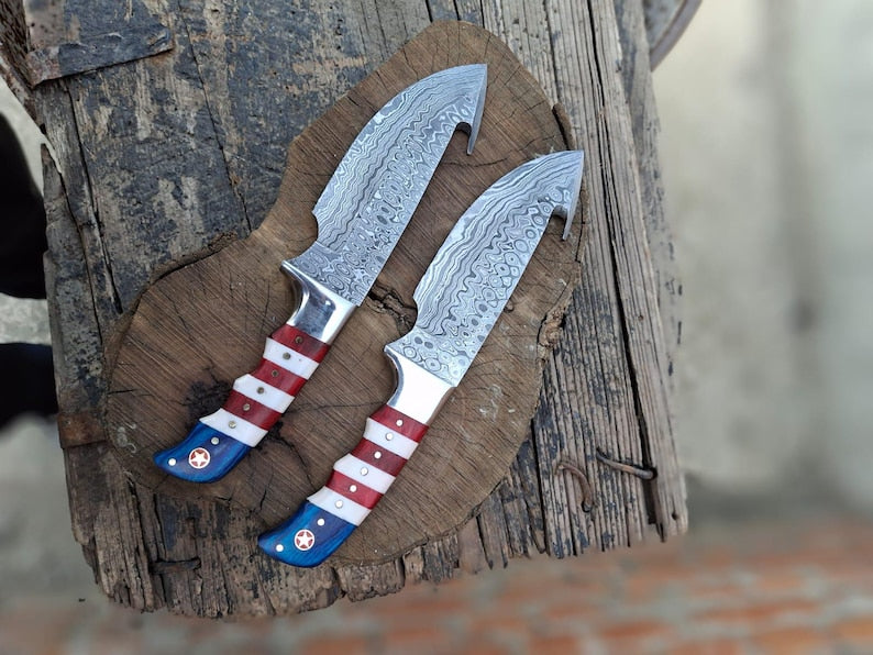 Custom Handmade Damascus Steel Gut Hook Knife