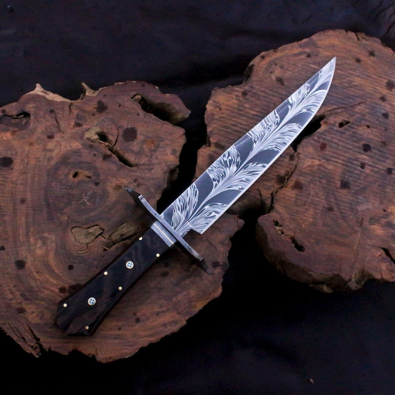 Custom Handmade Hunting Bowie Knife With Leather Sheath