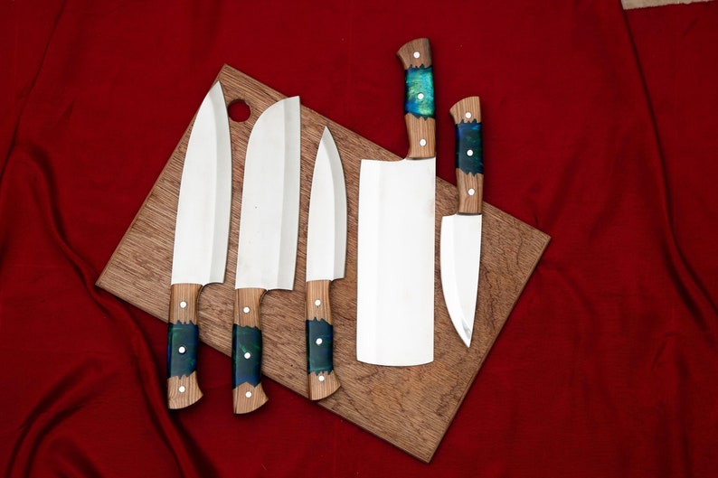 Custom Handmade Kitchen Knives Chef Set With Leather Roll Kit