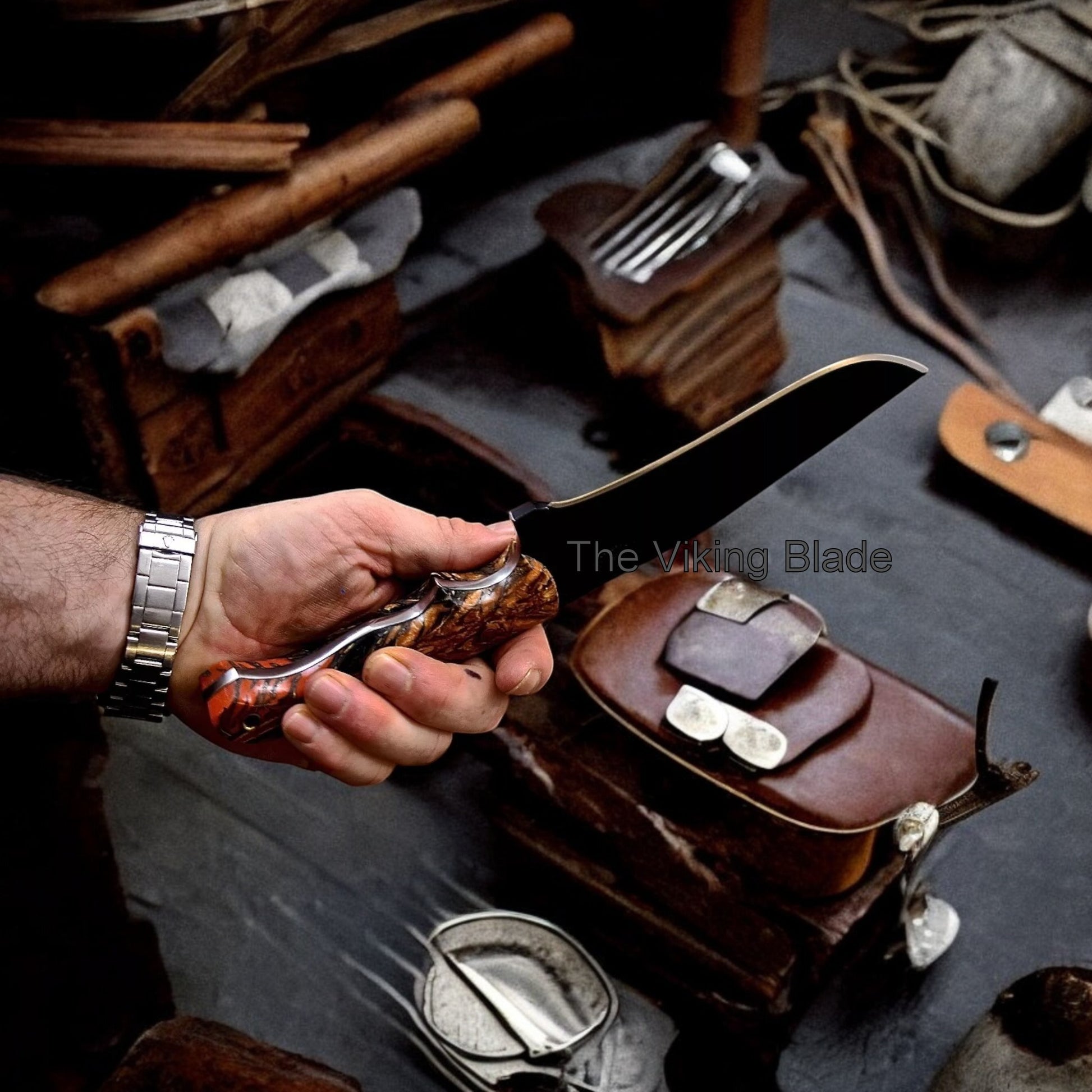 10" Custom Handmade PINE CONE Hunting Camping Sport Knife With Leather Sheath 