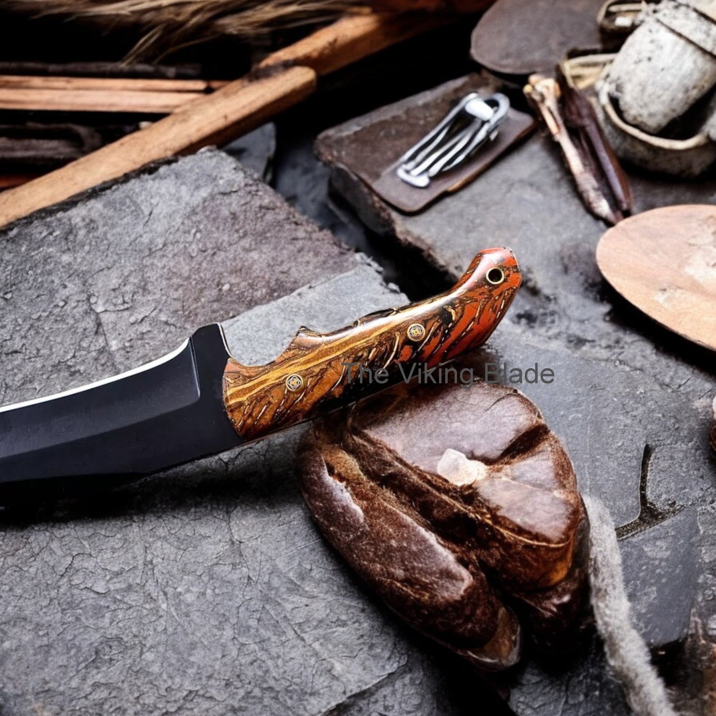 10" Custom Handmade PINE CONE Hunting Camping Sport Knife With Leather Sheath 