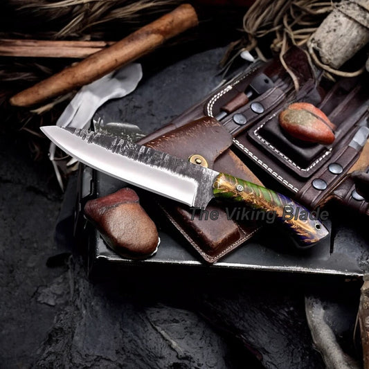 Custom Handmade Pine Cone Hunting Camping Bushcraft Sport Knife With Leather Sheath