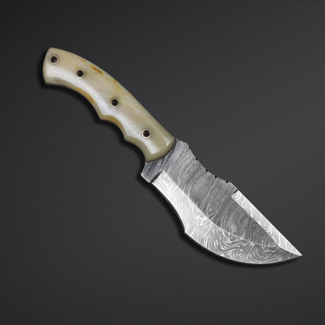 Custom Handmade Damascus Steel Tracker Knife With Leather Sheath