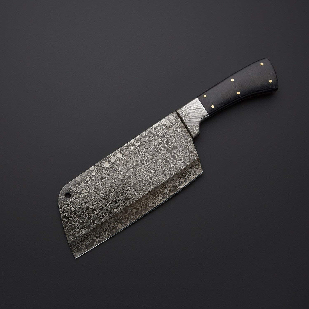 Handmade Damascus Steel Kitchen Chef Cleaver Chopper Knife With Leather Sheath