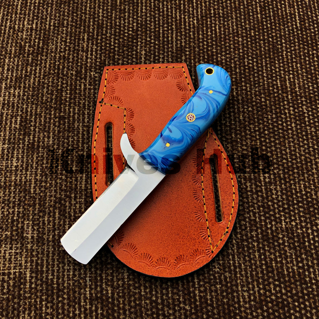 Handmade CowBoy Bull Cutter Knife Hand Forged EDC Knife With Leather Sheath