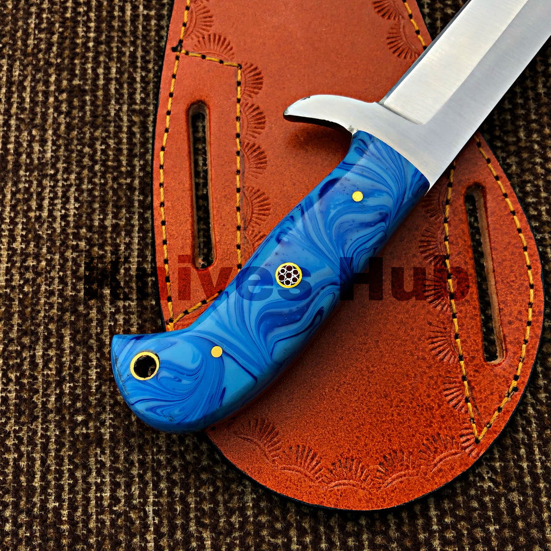 Handmade CowBoy Bull Cutter Knife Hand Forged EDC Knife With Leather Sheath