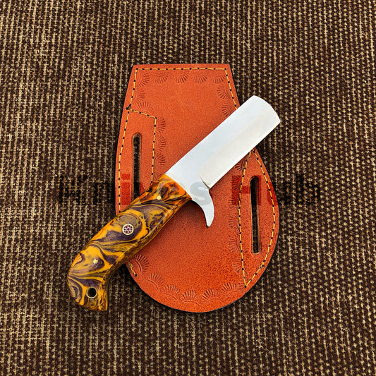 CowBoy Bull Cutter Knife Hand Forged EDC Knife With Leather Sheath
