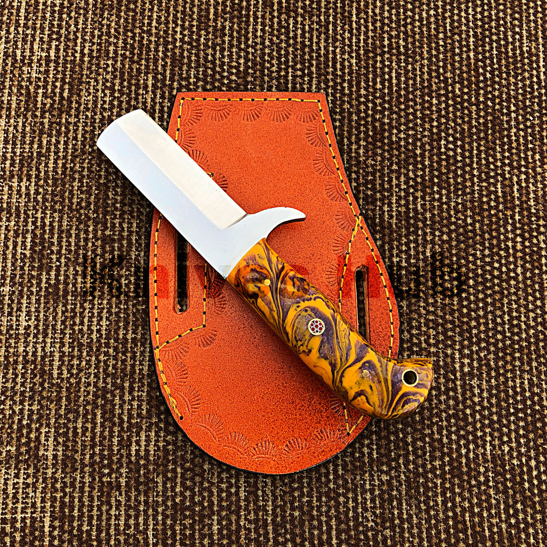 CowBoy Bull Cutter Knife Hand Forged EDC Knife With Leather Sheath