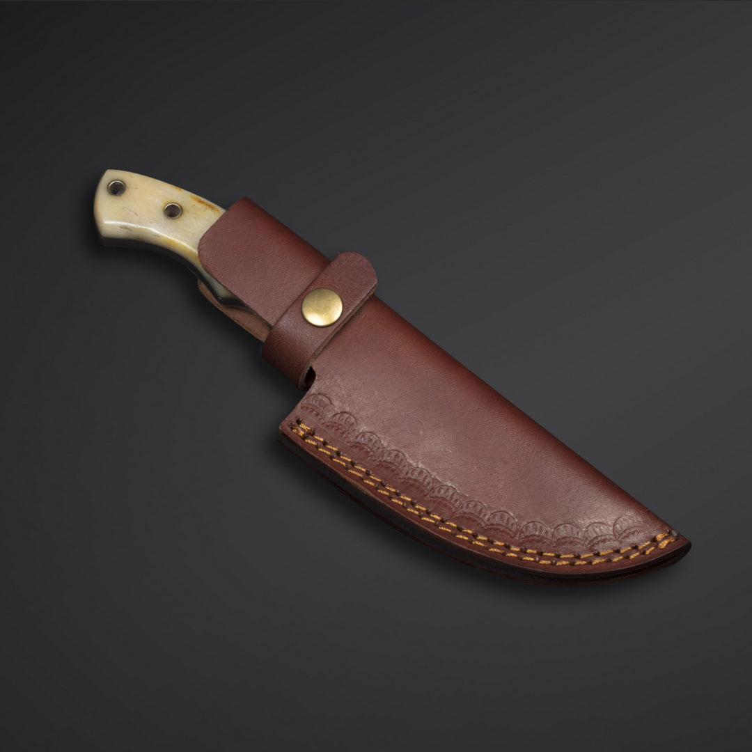Custom Handmade Damascus Steel Tracker Knife With Leather Sheath