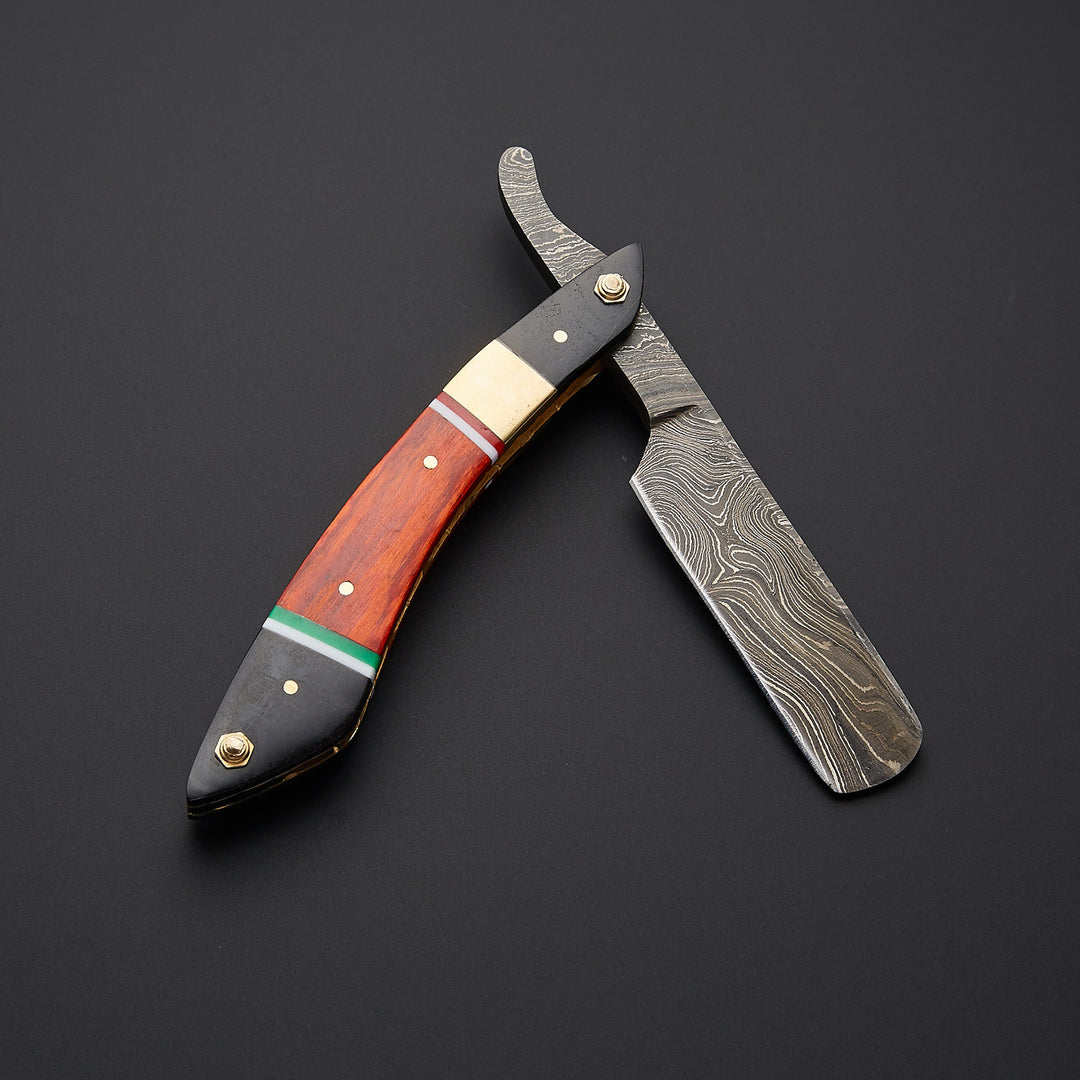 Damascus Steel Straight Razor with Leather Sheath