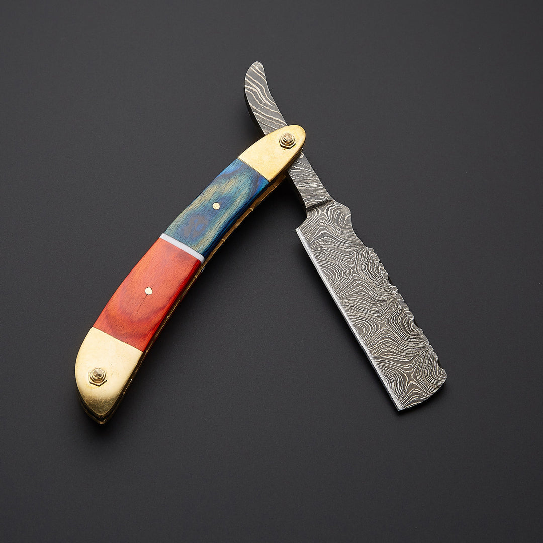 Handmade Damascus Steel Straight Razor with Leather Sheath