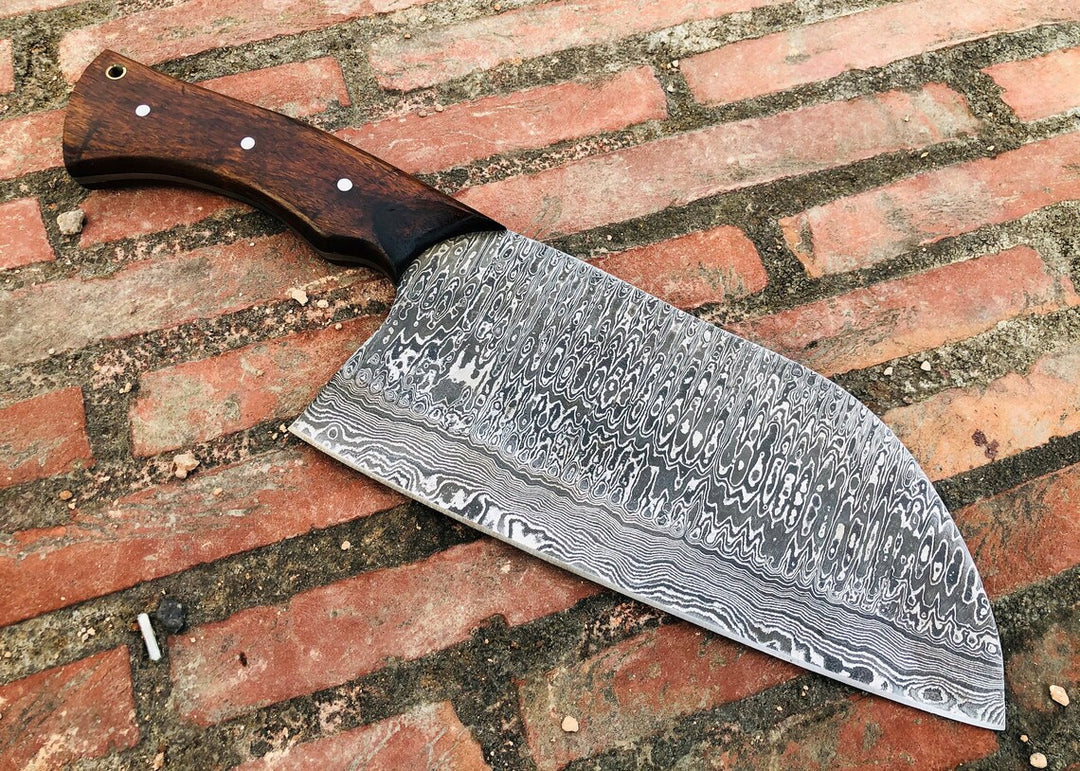 Handmade Damascus Serbian knife with Rose Wood Handle kitchen knife