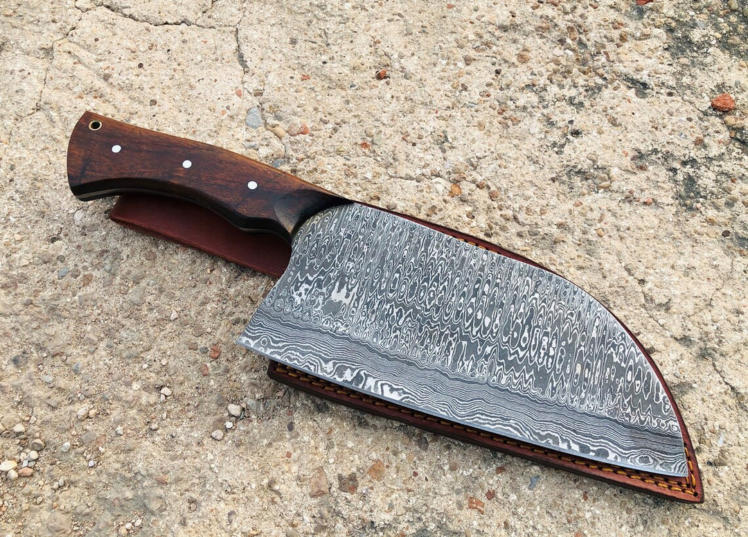 Handmade Damascus Serbian knife with Rose Wood Handle kitchen knife